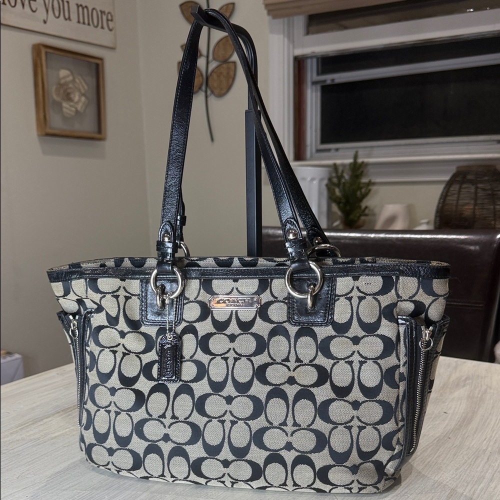 Coach Black and Tan Signature Tote - Picture 1 of 13